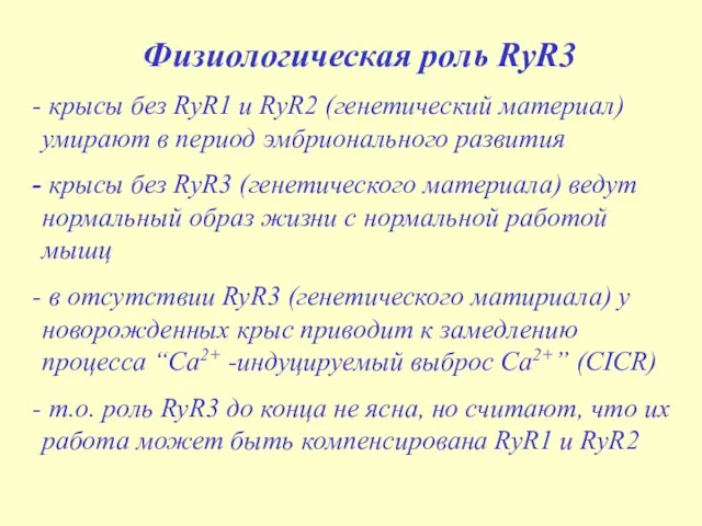 Физиологическая роль RyR3 крысы без RyR1 и RyR2 (генетический материал) умирают в