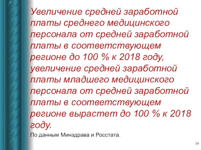 Увеличение средней заработной платы среднего медицинского персонала от средней заработной платы в