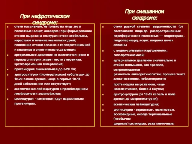 При нефротическом синдроме: отеки массивные, не только на лице, но и полостные: