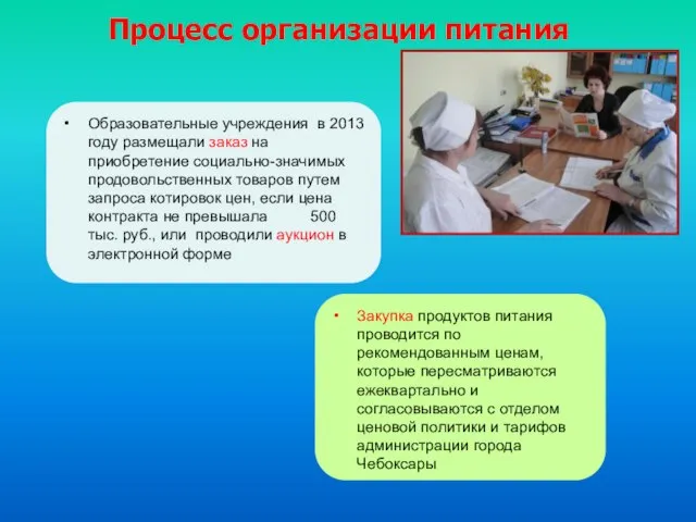 Процесс организации питания Образовательные учреждения в 2013 году размещали заказ на приобретение