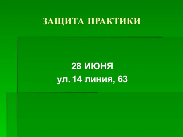 ЗАЩИТА ПРАКТИКИ 28 ИЮНЯ ул. 14 линия, 63