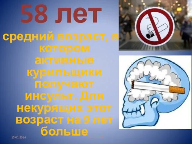 Котлов В.В. 58 лет средний возраст, в котором активные курильщики получают инсульт.