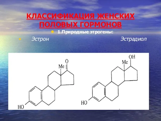 КЛАССИФИКАЦИЯ ЖЕНСКИХ ПОЛОВЫХ ГОРМОНОВ 1.Природные этрогены: Эстрон Эстрадиол