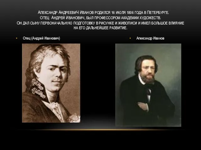 Отец (Андрей Иванович) Александр Иванов Александр Андреевич Иванов родился 16 июля 1806