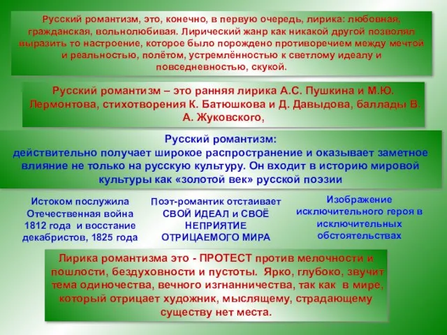 СВОЙ ИДЕАЛ и СВОЁ НЕПРИЯТИЕ ОТРИЦАЕМОГО МИРА Русский романтизм, это, конечно, в