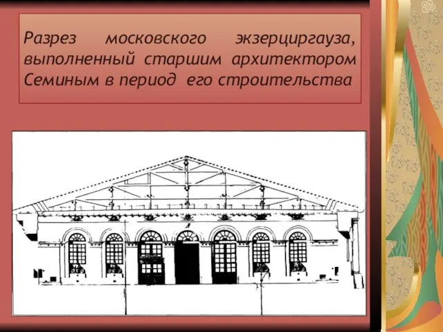 Разрез московского экзерциргауза, выполненный старшим архитектором Семиным в период его строительства