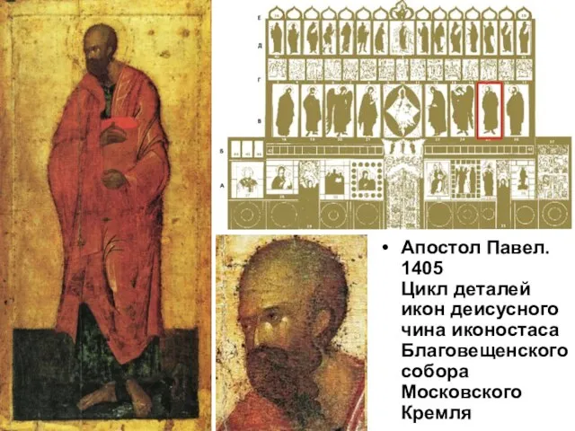 Апостол Павел. 1405 Цикл деталей икон деисусного чина иконостаса Благовещенского собора Московского Кремля