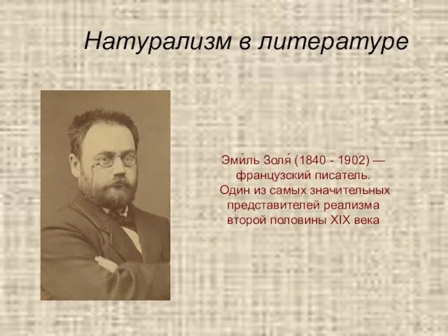 Эми́ль Золя́ (1840 - 1902) — французский писатель. Один из самых значительных