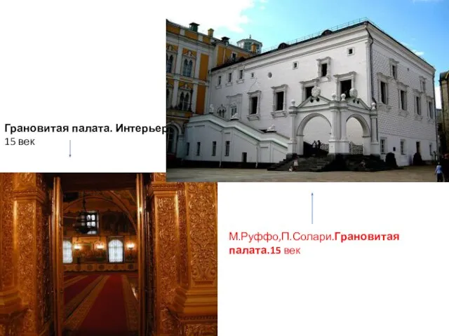 Грановитая палата. Интерьер. 15 век М.Руффо,П.Солари.Грановитая палата.15 век