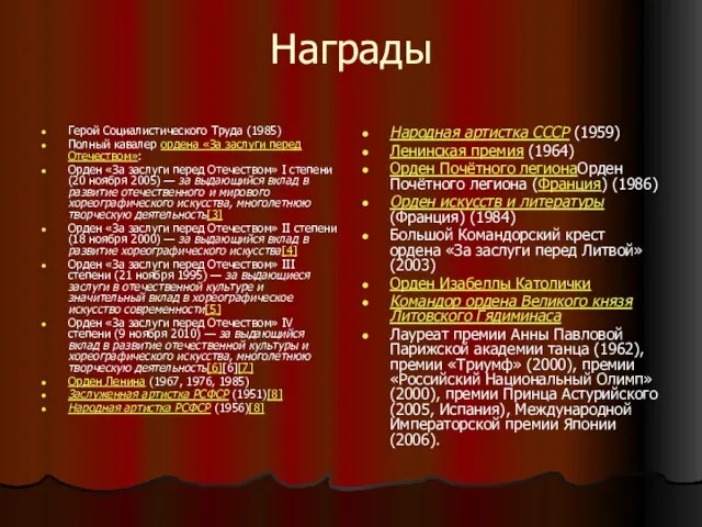 Награды Герой Социалистического Труда (1985) Полный кавалер ордена «За заслуги перед Отечеством»: