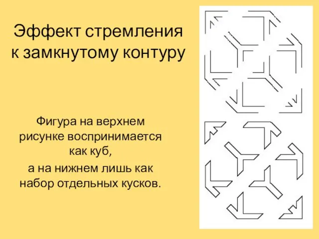 Эффект стремления к замкнутому контуру Фигура на верхнем рисунке воспринимается как куб,