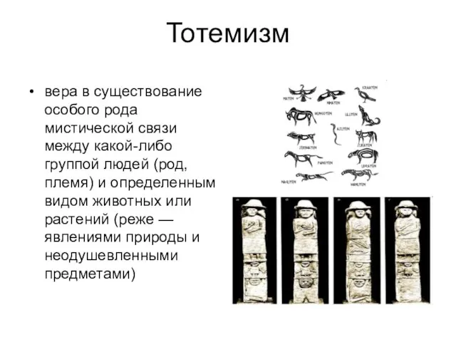 Тотемизм вера в существование особого рода мистической связи между какой-либо группой людей