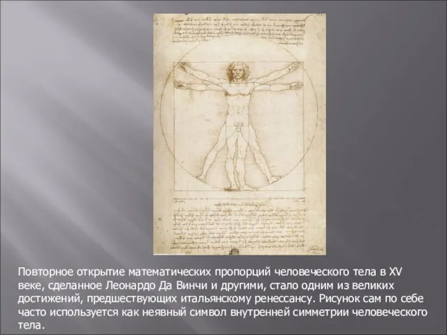 Повторное открытие математических пропорций человеческого тела в XV веке, сделанное Леонардо Да