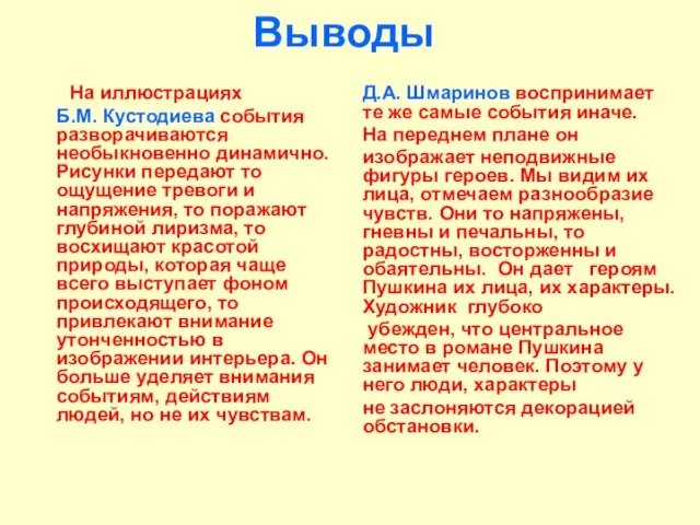 Выводы На иллюстрациях Б.М. Кустодиева события разворачиваются необыкновенно динамично. Рисунки передают то