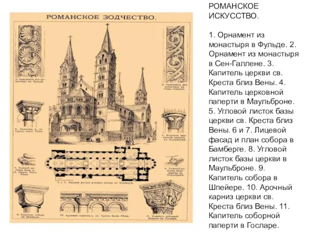 РОМАНСКОЕ ИСКУССТВО. 1. Орнамент из монастыря в Фульде. 2. Орнамент из монастыря