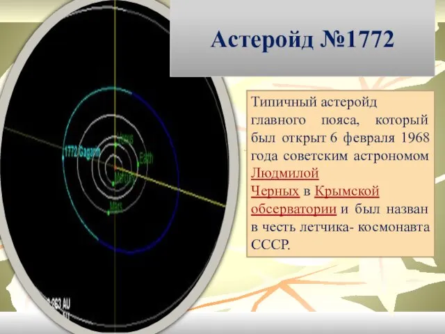 Астеройд №1772 Типичный астеройд главного пояса, который был открыт 6 февраля 1968