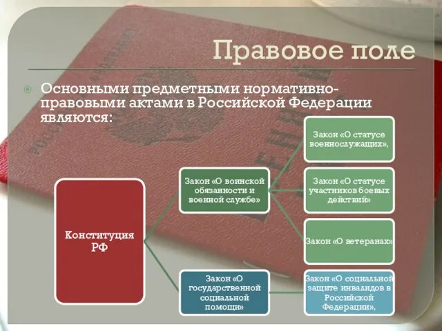 Правовое поле Основными предметными нормативно-правовыми актами в Российской Федерации являются: