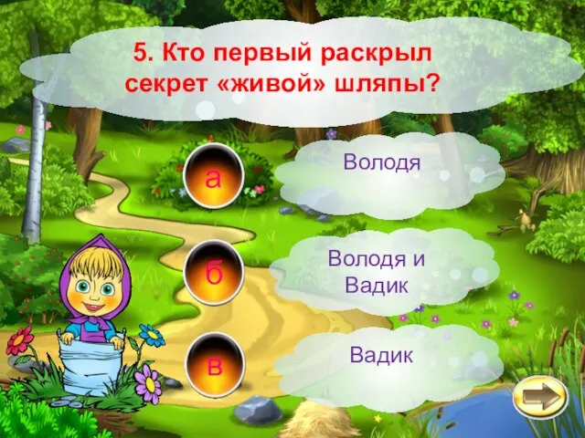 а б в 5. Кто первый раскрыл секрет «живой» шляпы? Володя Володя и Вадик Вадик