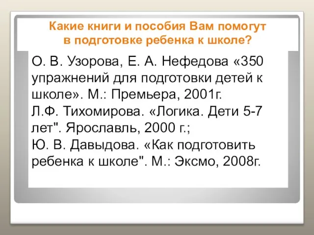 Какие книги и пособия Вам помогут в подготовке ребенка к школе? О.