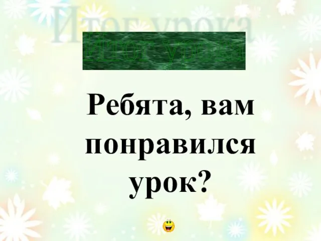 Итог урока Ребята, вам понравился урок?