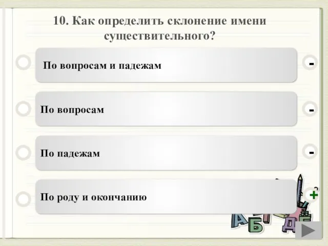 10. Как определить склонение имени существительного? По вопросам и падежам По вопросам