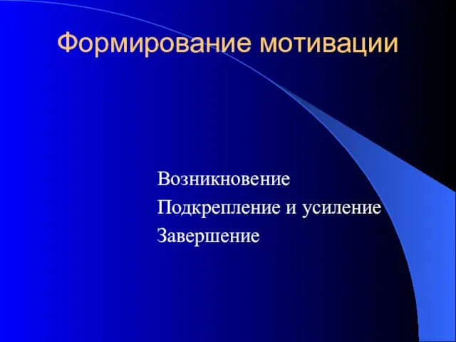 Формирование мотивации Возникновение Подкрепление и усиление Завершение