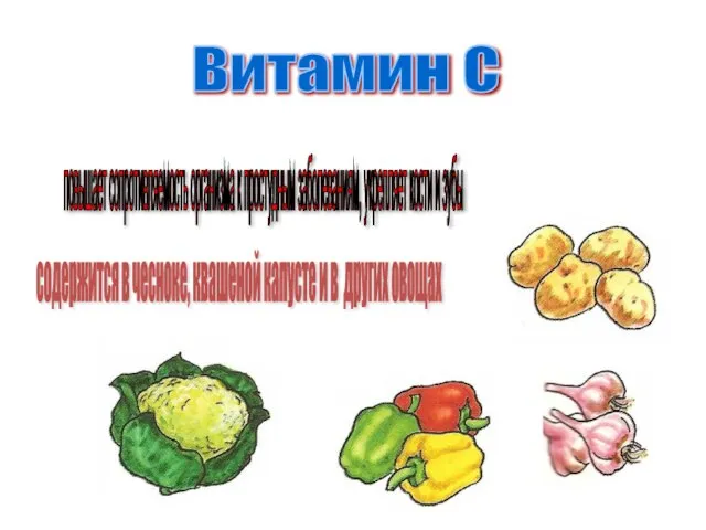 Витамин С повышает сопротивляемость организма к простудным заболеваниям, укрепляет кости и зубы