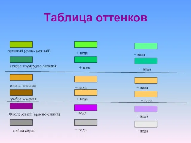 Таблица оттенков + вода + вода + вода + вода + вода