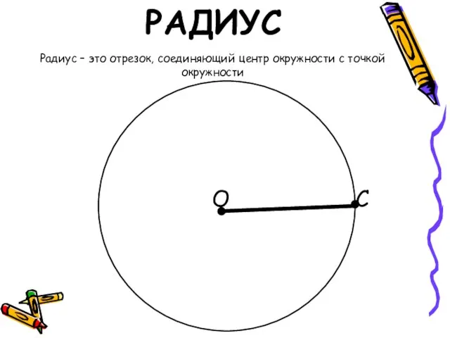 О С РАДИУС Радиус – это отрезок, соединяющий центр окружности с точкой окружности