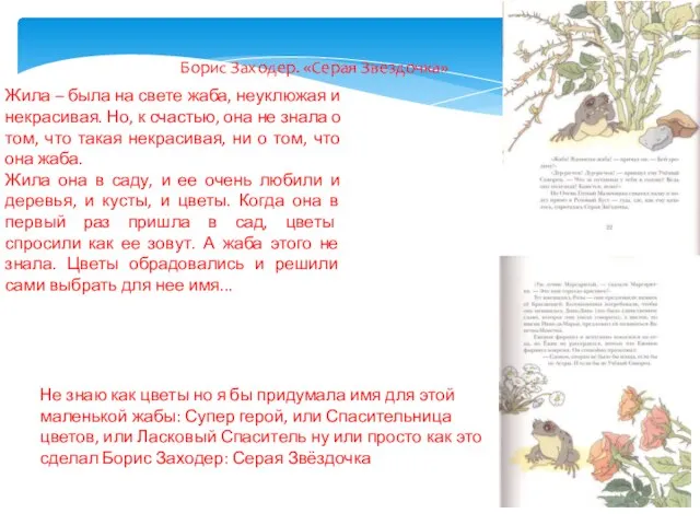 Борис Заходер. «Серая Звездочка» Жила – была на свете жаба, неуклюжая и