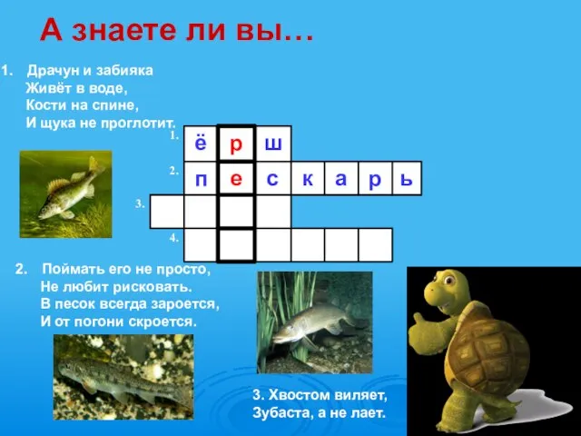 3. Хвостом виляет, Зубаста, а не лает. Драчун и забияка Живёт в