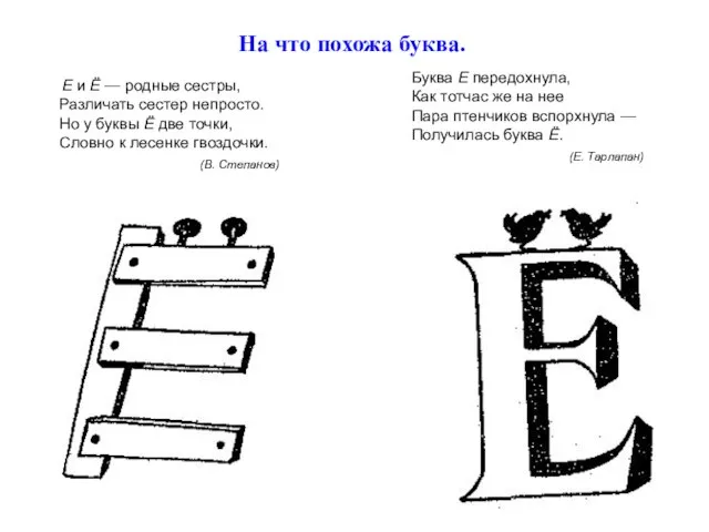 На что похожа буква. Е и Ё — родные сестры, Различать сестер