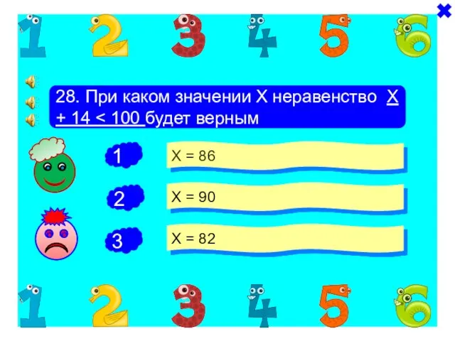 + - 28. При каком значении Х неравенство Х + 14 Х