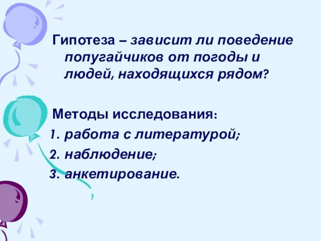 Гипотеза – зависит ли поведение попугайчиков от погоды и людей, находящихся рядом?