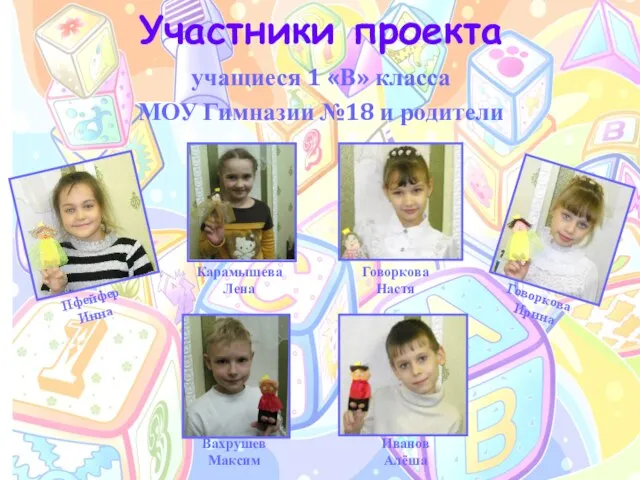 Участники проекта учащиеся 1 «В» класса МОУ Гимназии №18 и родители Карамышева