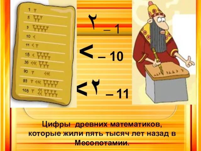 ۲ – 1 Цифры древних математиков, которые жили пять тысяч лет назад в Месопотамии.