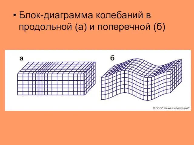 Блок-диаграмма колебаний в продольной (а) и поперечной (б)