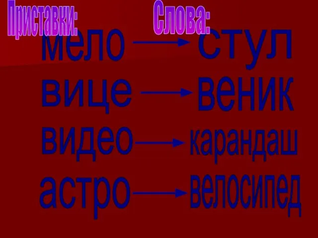 стул мело вице веник видео карандаш астро велосипед Приставки: Слова: