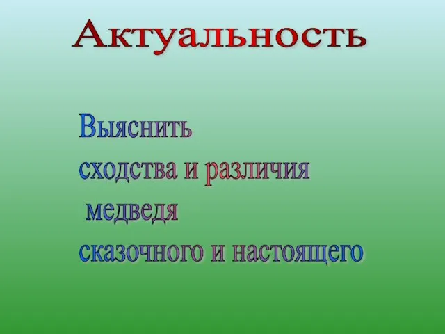 Актуальность Выяснить сходства и различия медведя сказочного и настоящего