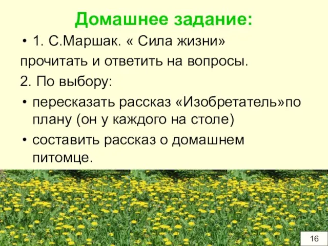 Домашнее задание: 1. С.Маршак. « Сила жизни» прочитать и ответить на вопросы.