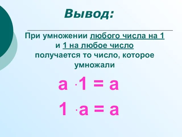 а ּ 1 = а При умножении любого числа на 1 и