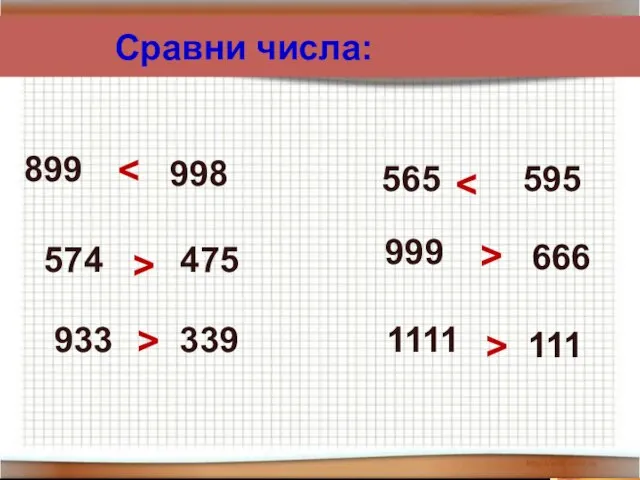 Сравни числа: > > > > 899 998 574 475 339 933