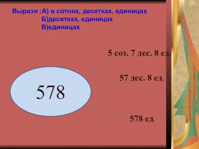 * 578 5 сот. 7 дес. 8 ед. 57 дес. 8 ед.