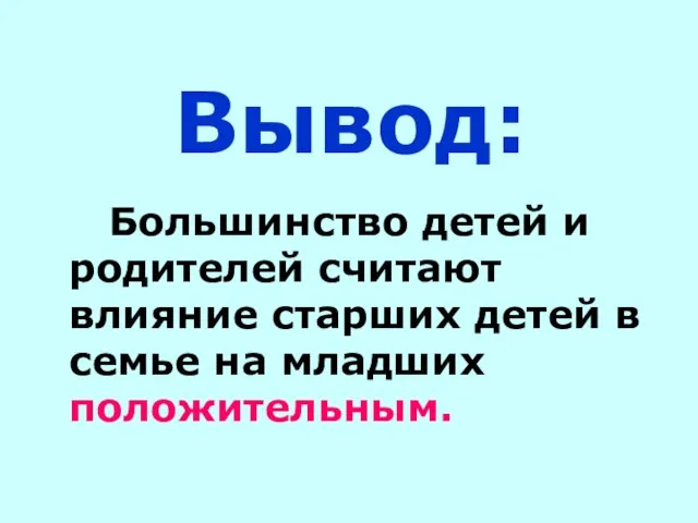 Вывод: Большинство детей и родителей считают влияние старших детей в семье на младших положительным.