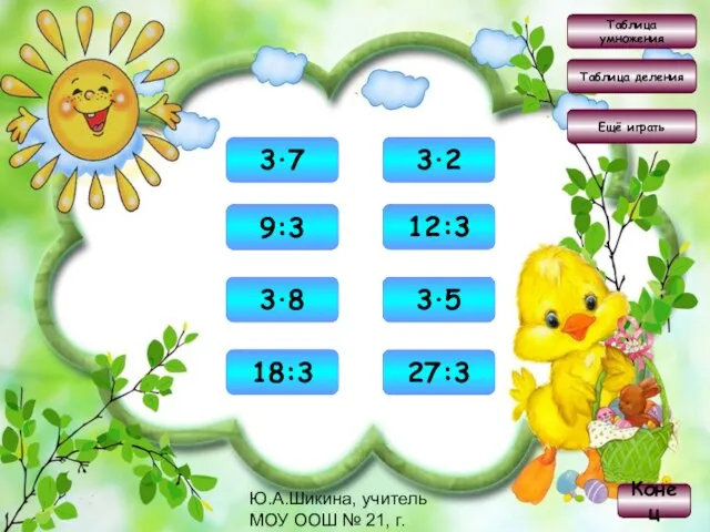 Ю.А.Шикина, учитель МОУ ООШ № 21, г.Оленегорск Таблица умножения Таблица деления Конец