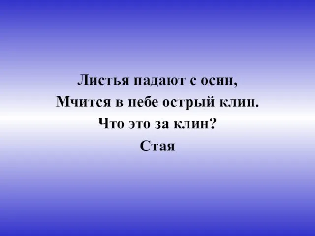 Листья падают с осин, Мчится в небе острый клин. Что это за клин? Стая