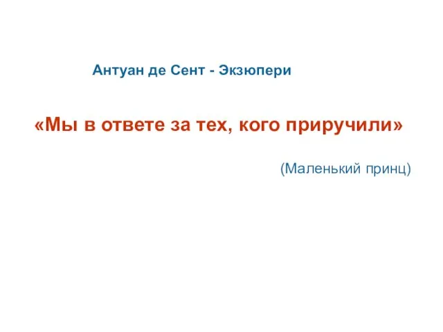 Антуан де Сент - Экзюпери «Мы в ответе за тех, кого приручили» (Маленький принц)