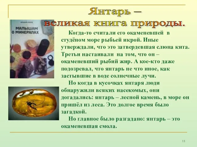 Когда-то считали его окаменевшей в студёном море рыбьей икрой. Иные утверждали, что