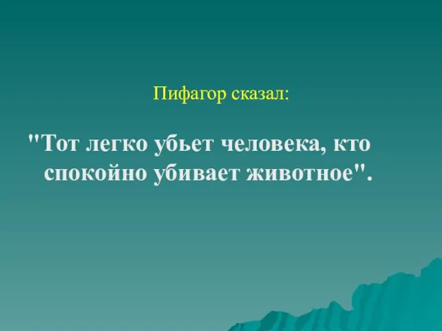 Пифагор сказал: "Тот легко убьет человека, кто спокойно убивает животное".