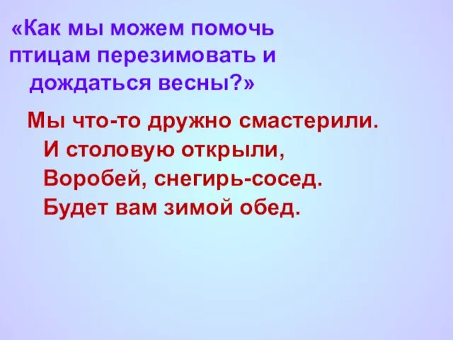 «Как мы можем помочь птицам перезимовать и дождаться весны?» Мы что-то дружно